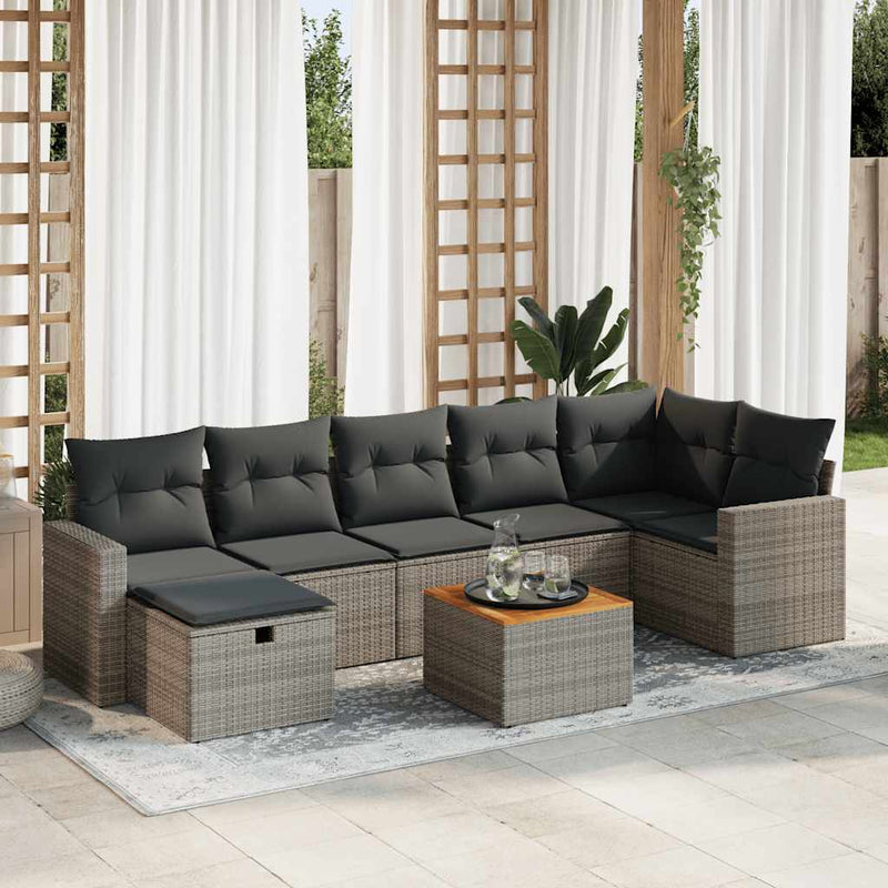 vidaXL 8 Piece Garden Sofa Set with Cushions Grey Poly Rattan