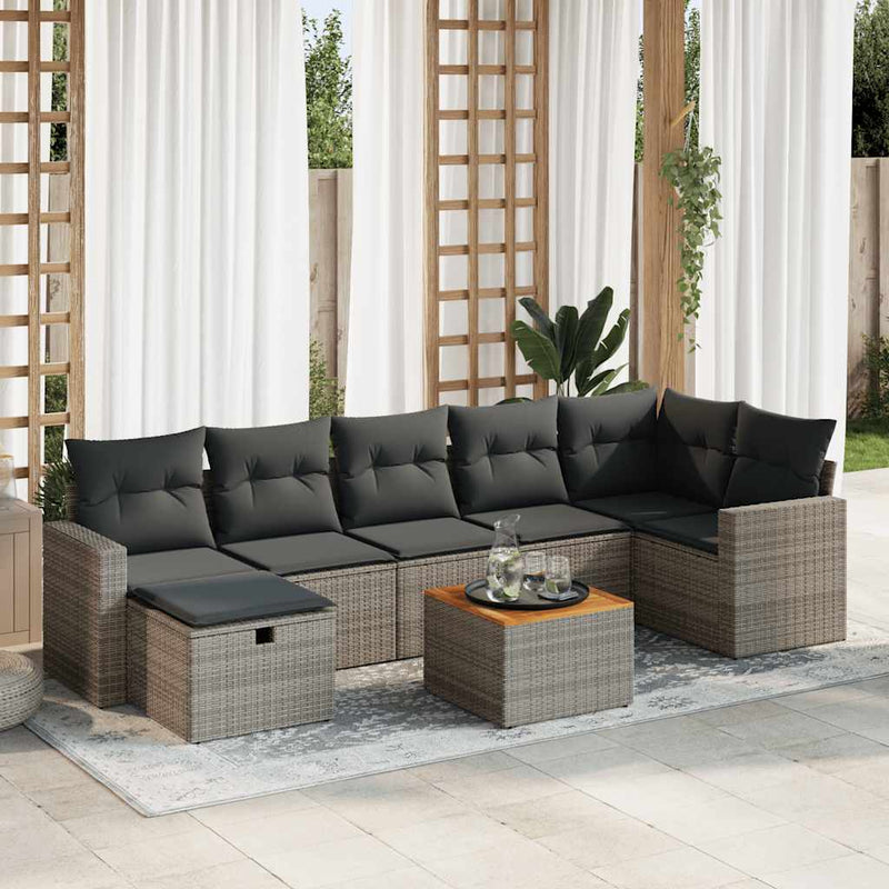 8 Piece Garden Sofa Set with Cushions Grey Poly Rattan