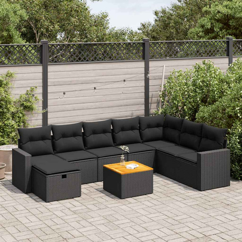 vidaXL 9 Piece Garden Sofa Set with Cushions Black Poly Rattan