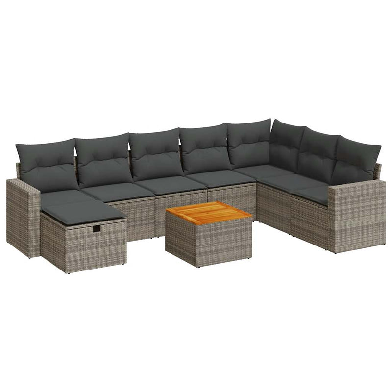 9 Piece Garden Sofa Set with Cushions Grey Poly Rattan