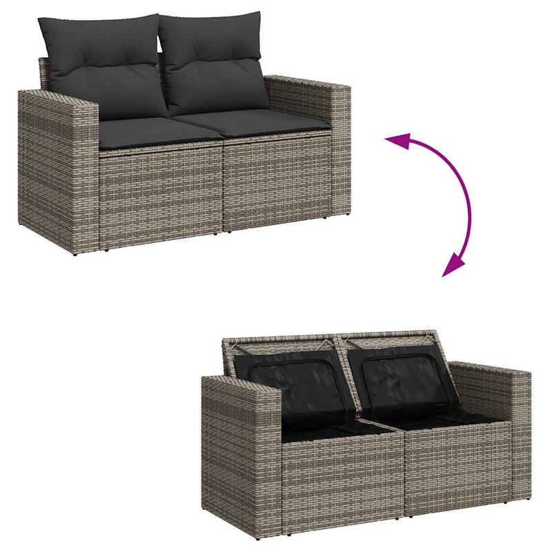 vidaXL 9 Piece Garden Sofa Set with Cushions Grey Poly Rattan
