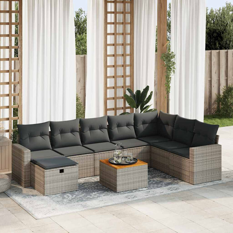 9 Piece Garden Sofa Set with Cushions Grey Poly Rattan