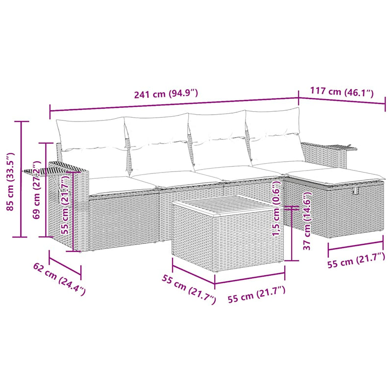 vidaXL 6 Piece Garden Sofa Set with Cushions Black Poly Rattan