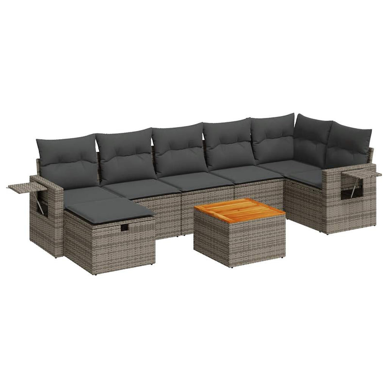 8 Piece Garden Sofa Set with Cushions Grey Poly Rattan