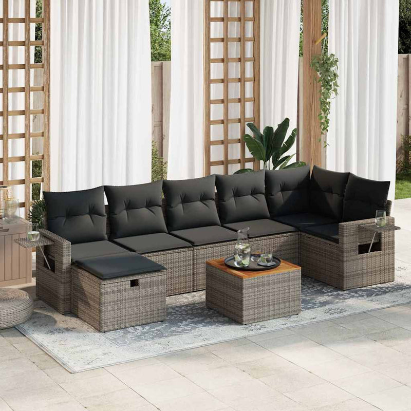 8 Piece Garden Sofa Set with Cushions Grey Poly Rattan