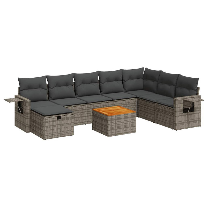 9 Piece Garden Sofa Set with Cushions Grey Poly Rattan