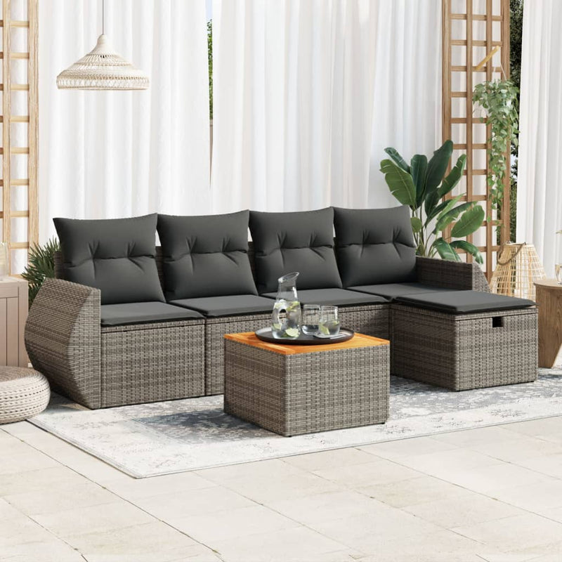 vidaXL 6 Piece Garden Sofa Set with Cushions Grey Poly Rattan