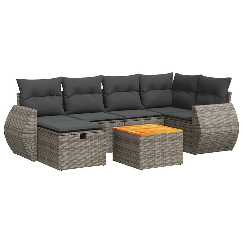 vidaXL 7 Piece Garden Sofa Set with Cushions Grey Poly Rattan
