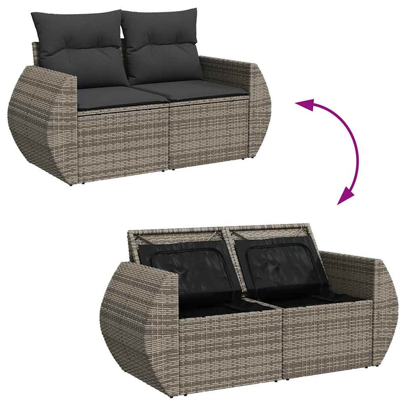 vidaXL 7 Piece Garden Sofa Set with Cushions Grey Poly Rattan