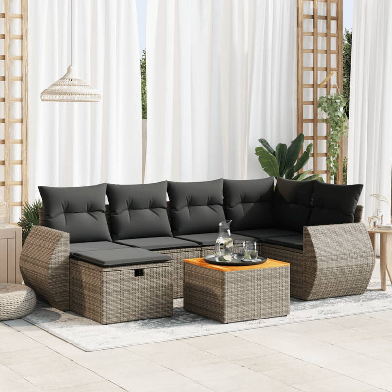 vidaXL 7 Piece Garden Sofa Set with Cushions Grey Poly Rattan