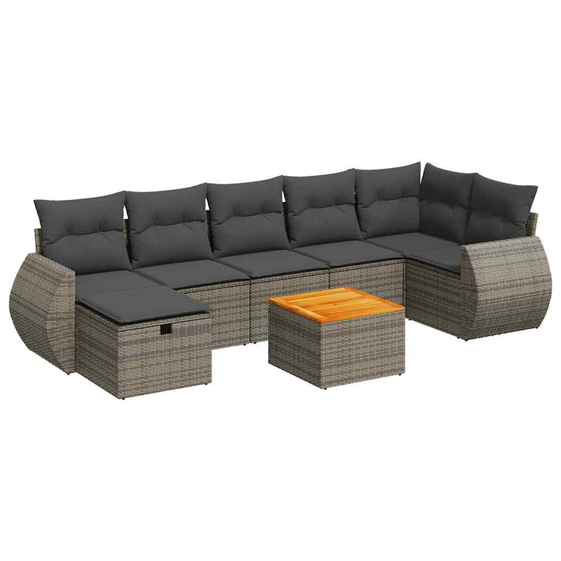 8 Piece Garden Sofa Set with Cushions Grey Poly Rattan