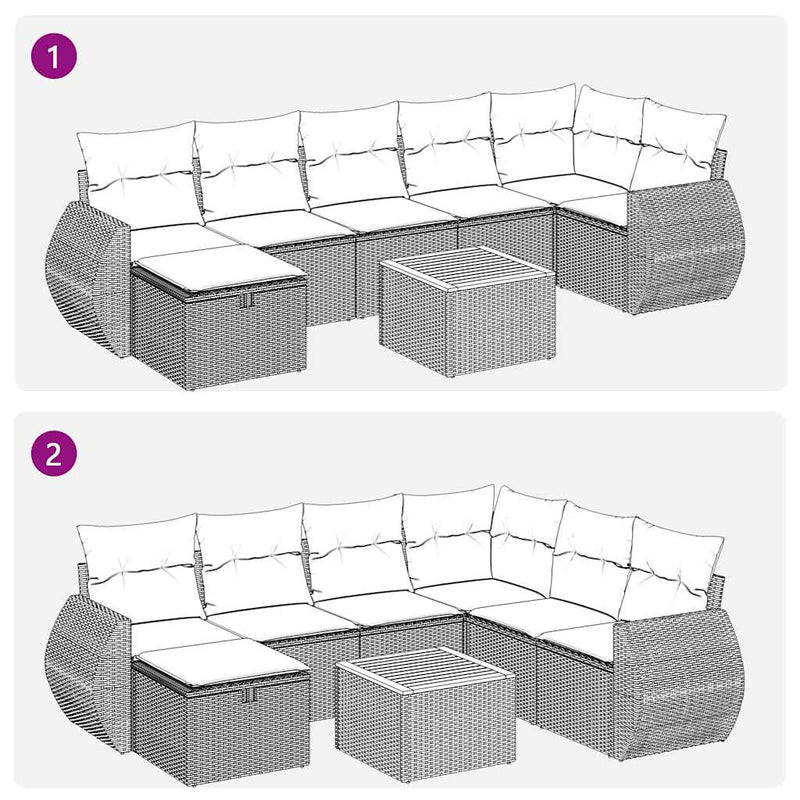 vidaXL 8 Piece Garden Sofa Set with Cushions Grey Poly Rattan