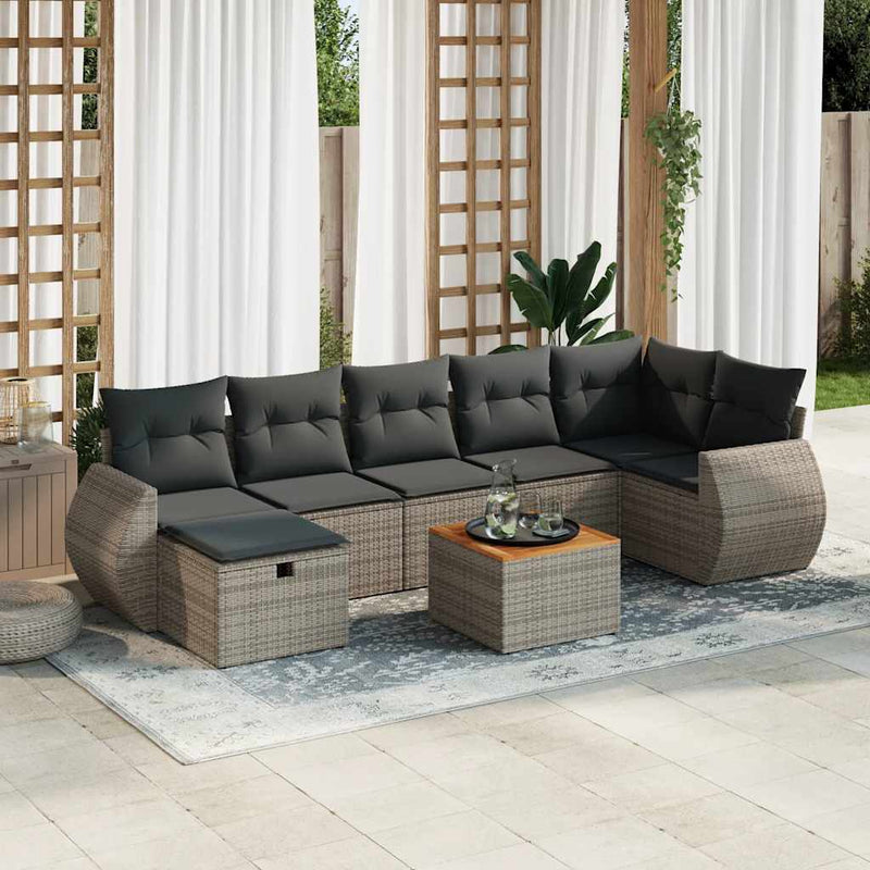 vidaXL 8 Piece Garden Sofa Set with Cushions Grey Poly Rattan