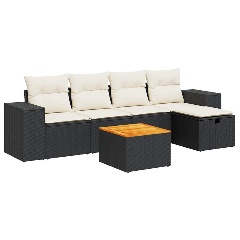 vidaXL 6 Piece Garden Sofa Set with Cushions Black Poly Rattan