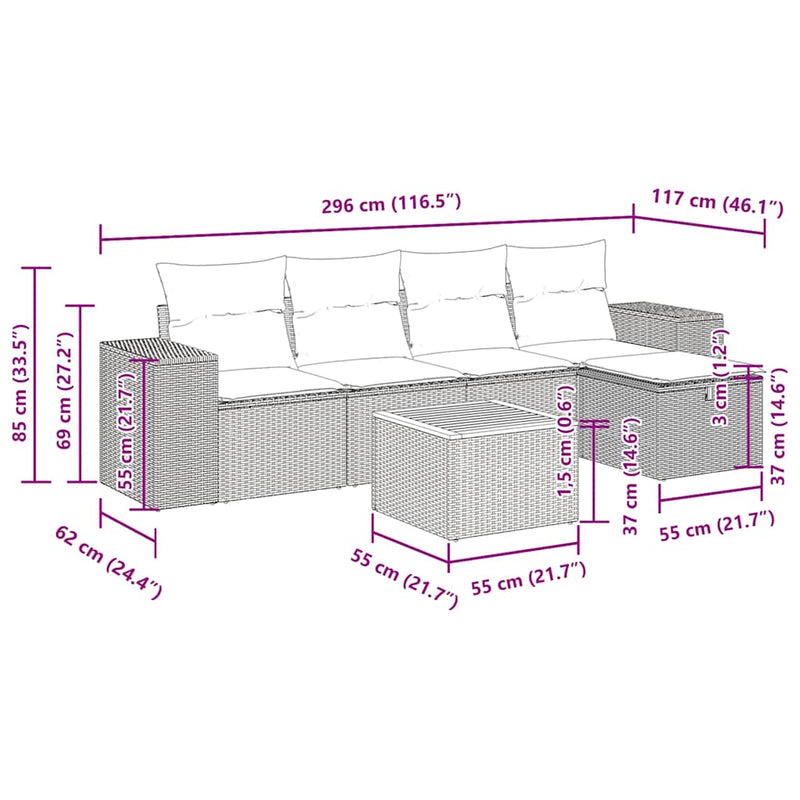 vidaXL 6 Piece Garden Sofa Set with Cushions Black Poly Rattan