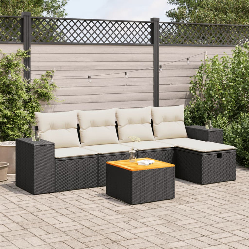vidaXL 6 Piece Garden Sofa Set with Cushions Black Poly Rattan