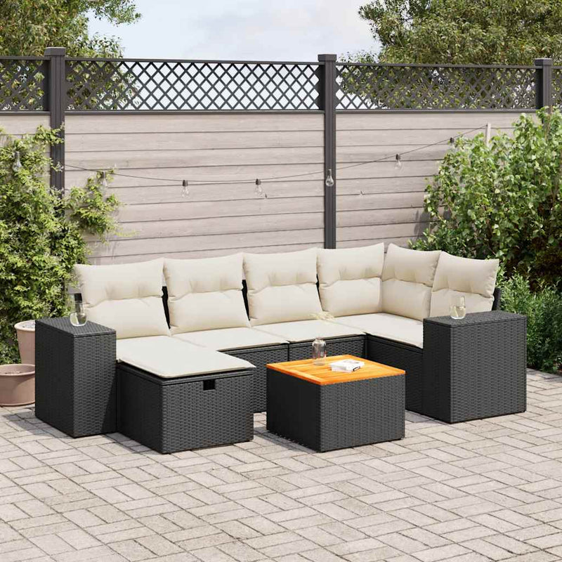 vidaXL 7 Piece Garden Sofa Set with Cushions Black Poly Rattan