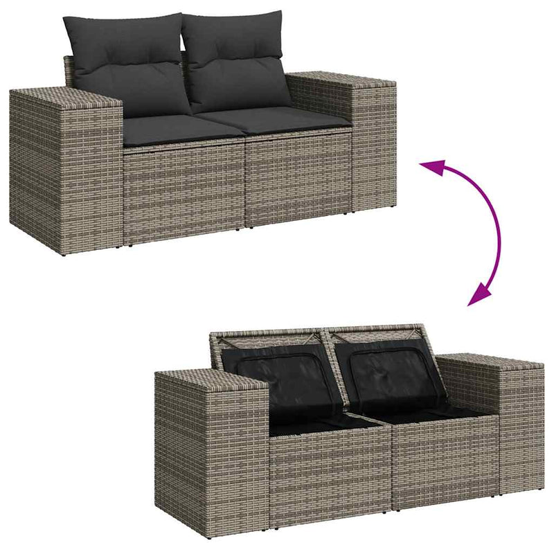 vidaXL 7 Piece Garden Sofa Set with Cushions Grey Poly Rattan
