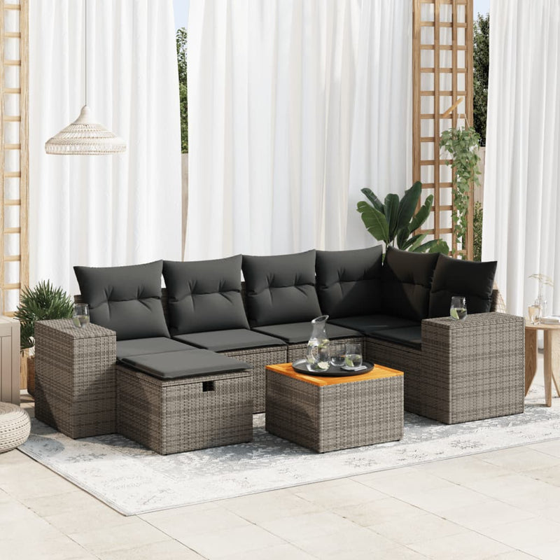 vidaXL 7 Piece Garden Sofa Set with Cushions Grey Poly Rattan