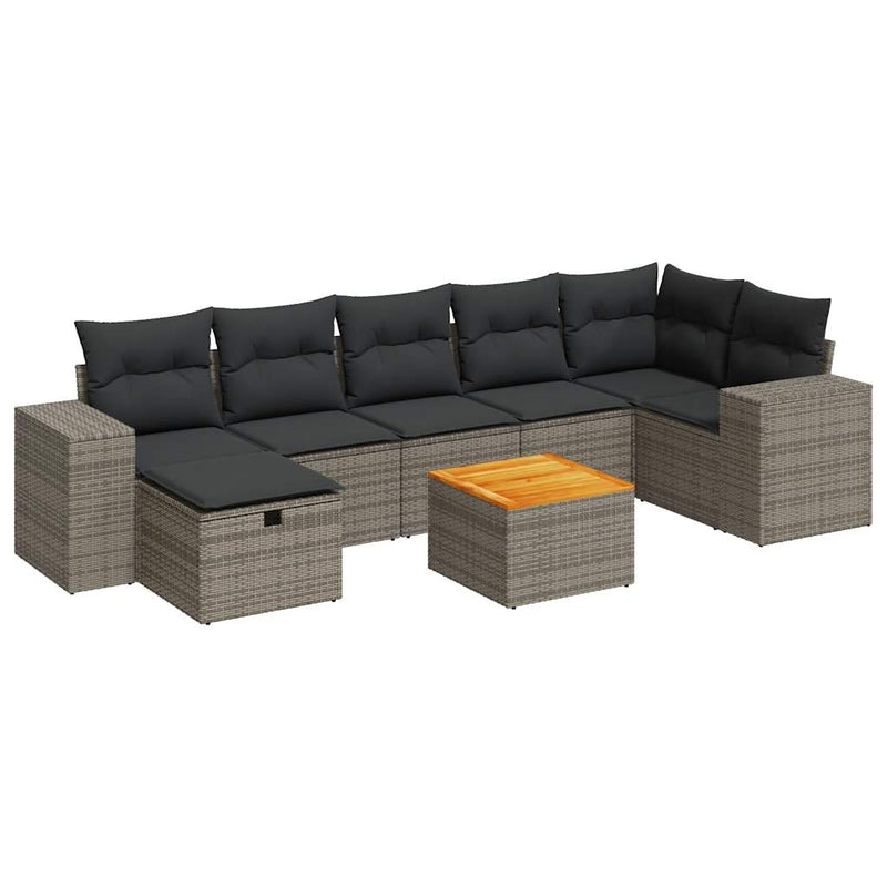 8 Piece Garden Sofa Set with Cushions Grey Poly Rattan