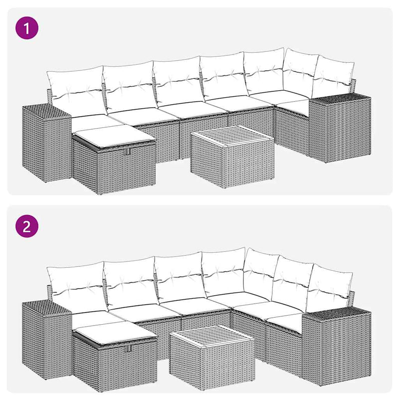 vidaXL 8 Piece Garden Sofa Set with Cushions Grey Poly Rattan