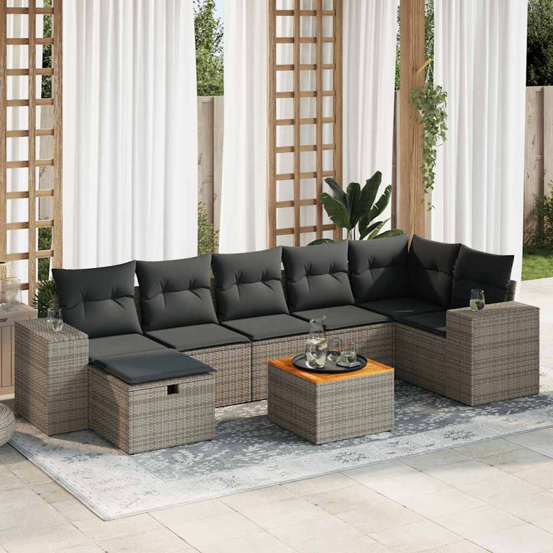 8 Piece Garden Sofa Set with Cushions Grey Poly Rattan