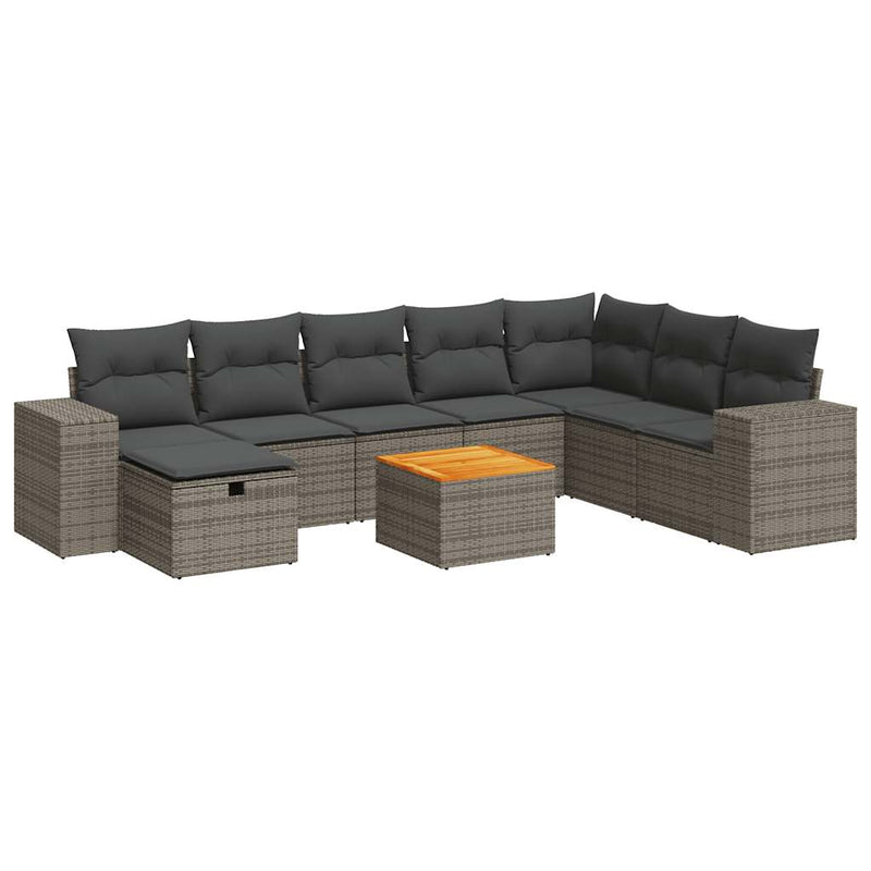 vidaXL 9 Piece Garden Sofa Set with Cushions Grey Poly Rattan
