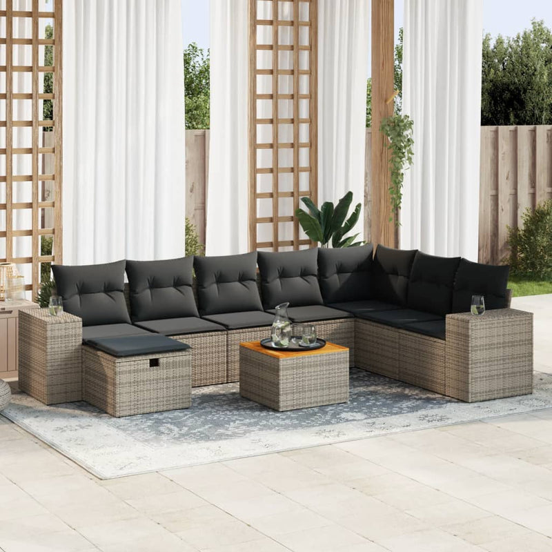 vidaXL 9 Piece Garden Sofa Set with Cushions Grey Poly Rattan