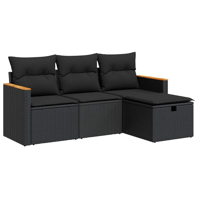 vidaXL 4 Piece Garden Sofa Set with Cushions Black Poly Rattan