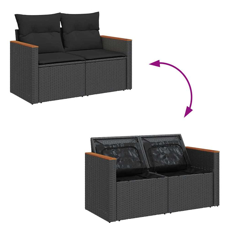 vidaXL 4 Piece Garden Sofa Set with Cushions Black Poly Rattan