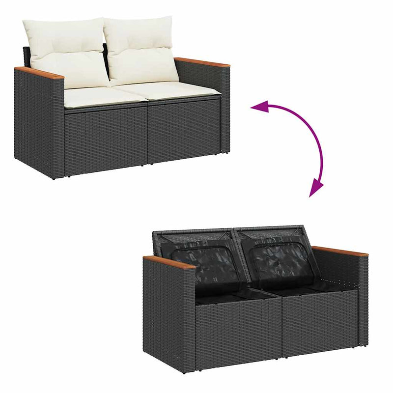 vidaXL 4 Piece Garden Sofa Set with Cushions Black Poly Rattan