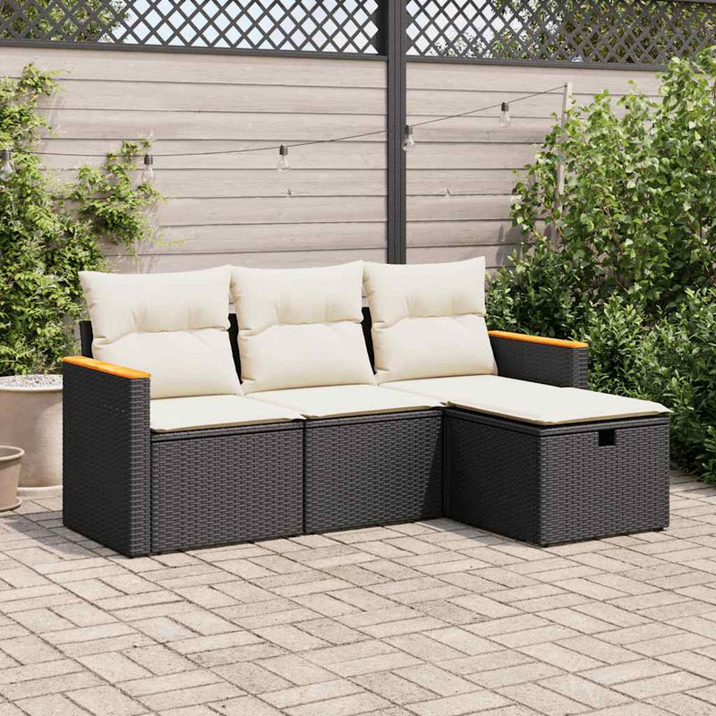 vidaXL 4 Piece Garden Sofa Set with Cushions Black Poly Rattan