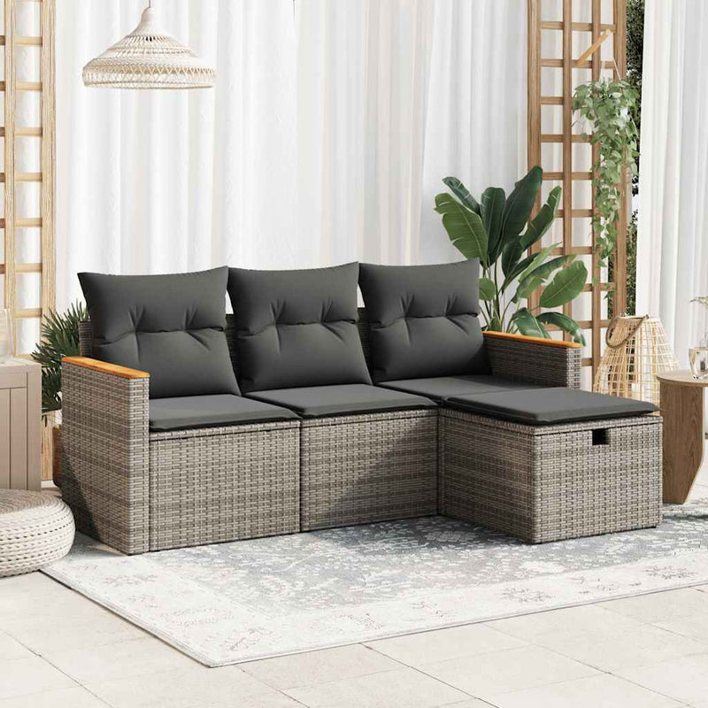 vidaXL 4 Piece Garden Sofa Set with Cushions Grey Poly Rattan