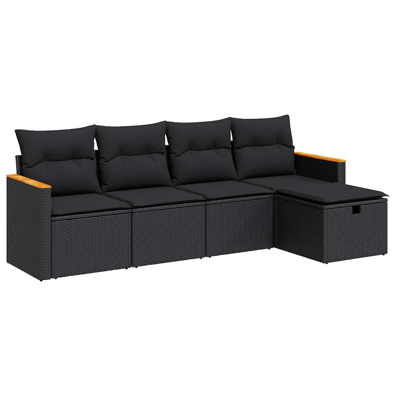 vidaXL 5 Piece Garden Sofa Set with Cushions Black Poly Rattan
