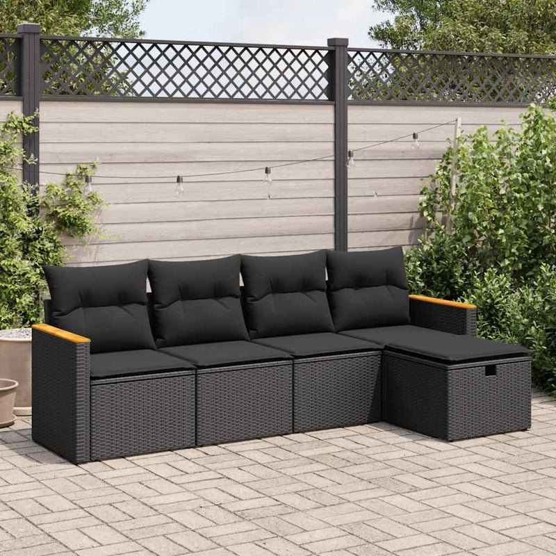 vidaXL 5 Piece Garden Sofa Set with Cushions Black Poly Rattan