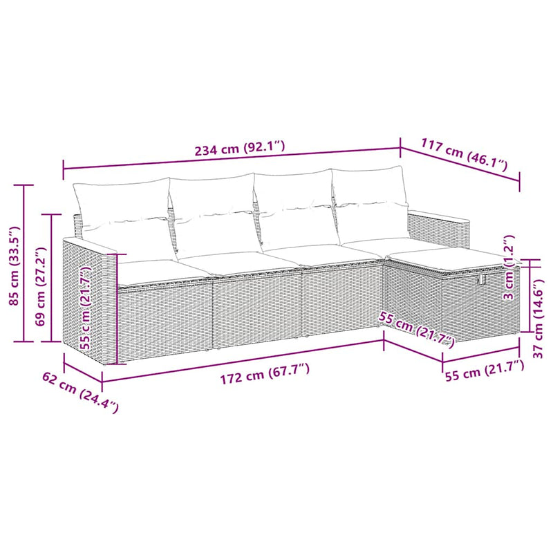 vidaXL 5 Piece Garden Sofa Set with Cushions Grey Poly Rattan
