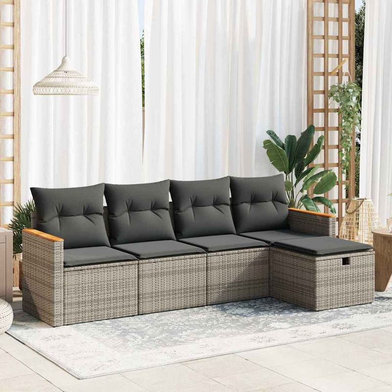 vidaXL 5 Piece Garden Sofa Set with Cushions Grey Poly Rattan