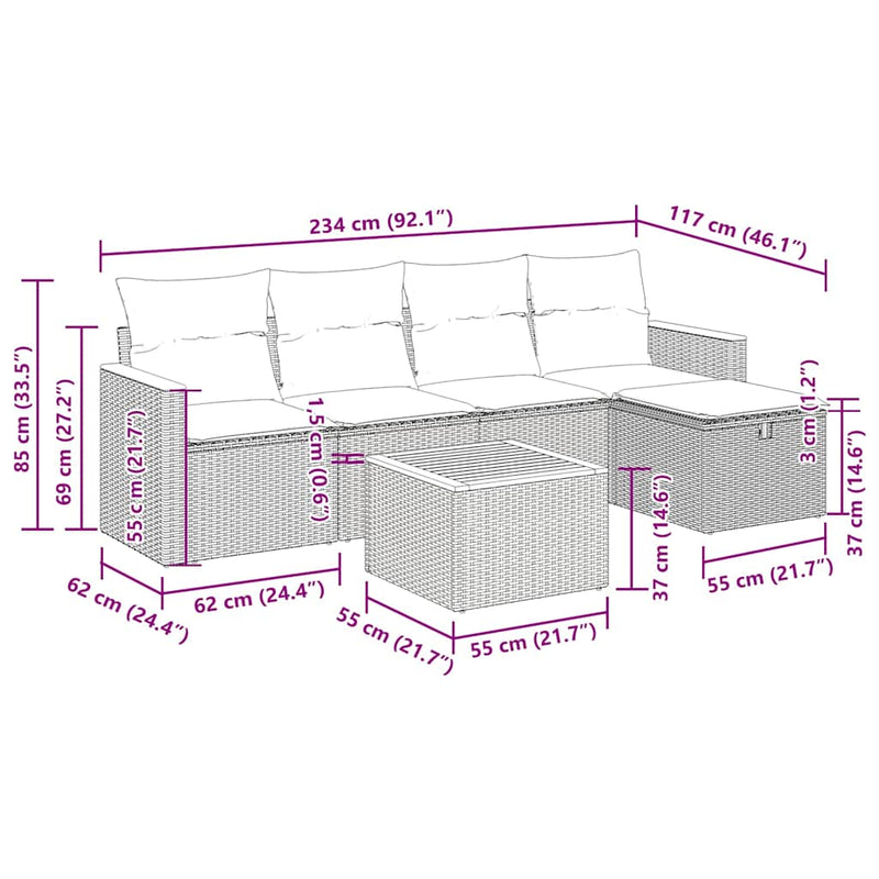 vidaXL 6 Piece Garden Sofa Set with Cushions Black Poly Rattan