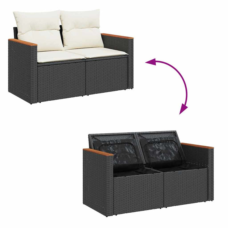 vidaXL 6 Piece Garden Sofa Set with Cushions Black Poly Rattan
