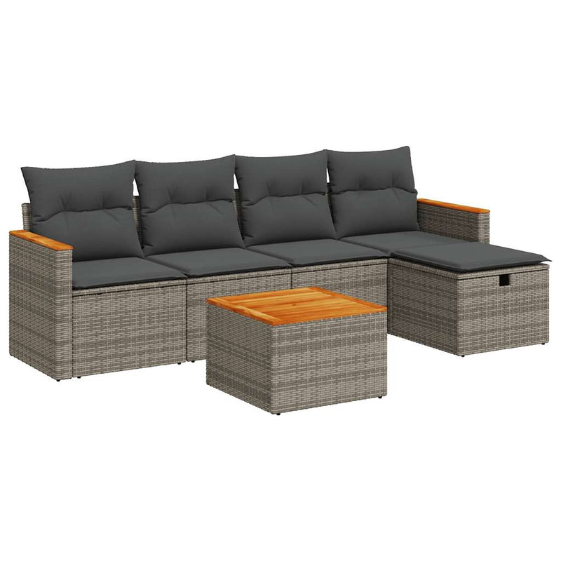 vidaXL 6 Piece Garden Sofa Set with Cushions Grey Poly Rattan