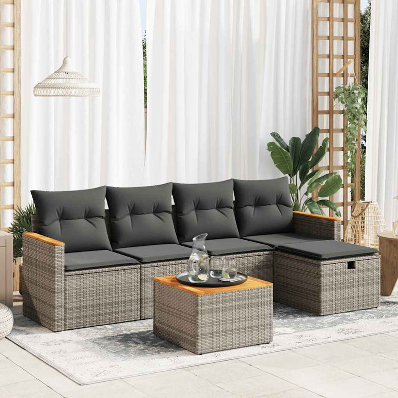 vidaXL 6 Piece Garden Sofa Set with Cushions Grey Poly Rattan