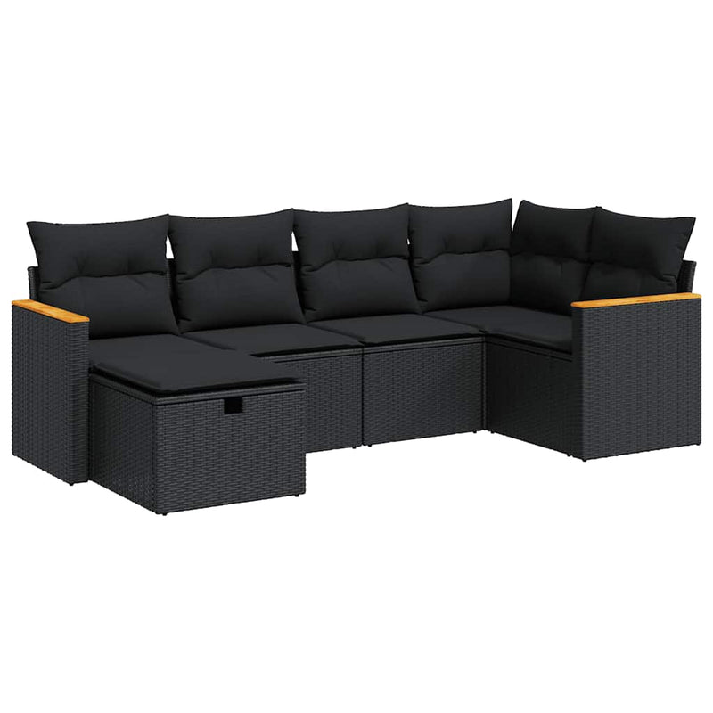 vidaXL 6 Piece Garden Sofa Set with Cushions Black Poly Rattan