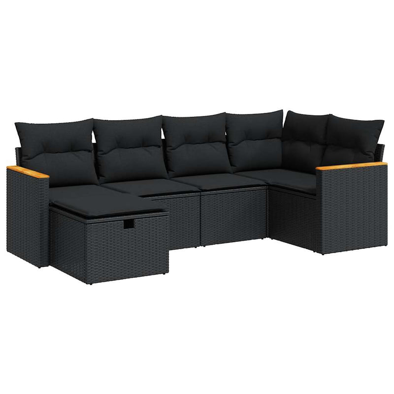 6 Piece Garden Sofa Set with Cushions Black Poly Rattan