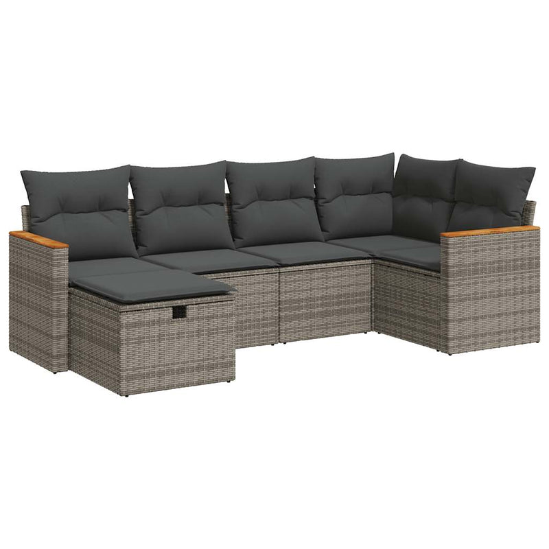 vidaXL 6 Piece Garden Sofa Set with Cushions Grey Poly Rattan