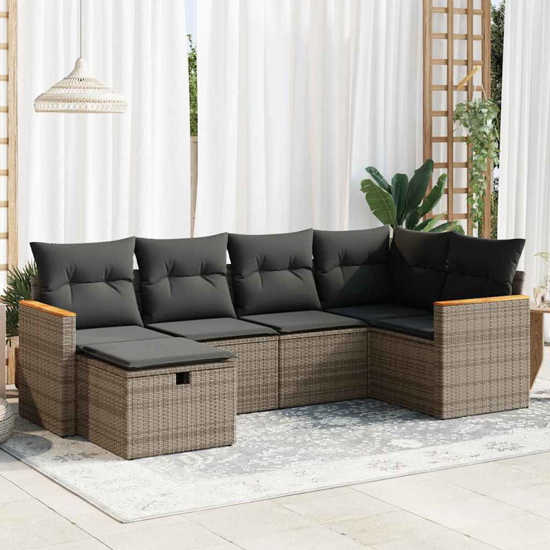 vidaXL 6 Piece Garden Sofa Set with Cushions Grey Poly Rattan