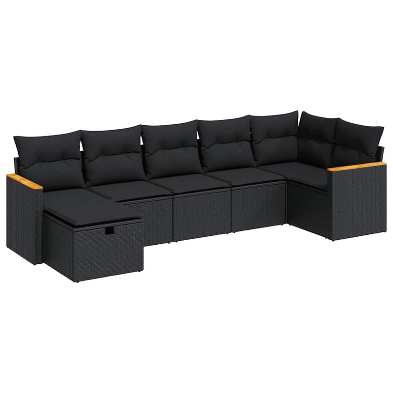 vidaXL 7 Piece Garden Sofa Set with Cushions Black Poly Rattan
