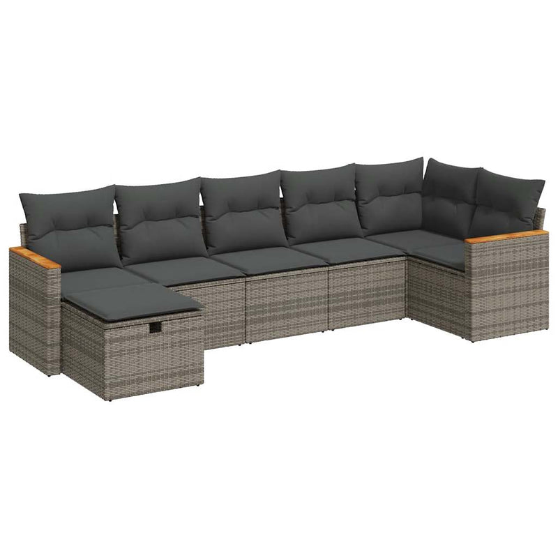 7 Piece Garden Sofa Set with Cushions Grey Poly Rattan