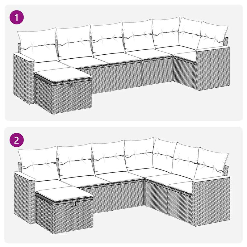 vidaXL 7 Piece Garden Sofa Set with Cushions Grey Poly Rattan