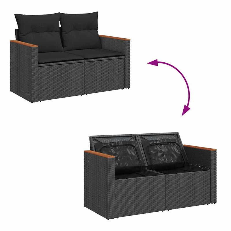 vidaXL 8 Piece Garden Sofa Set with Cushions Black Poly Rattan