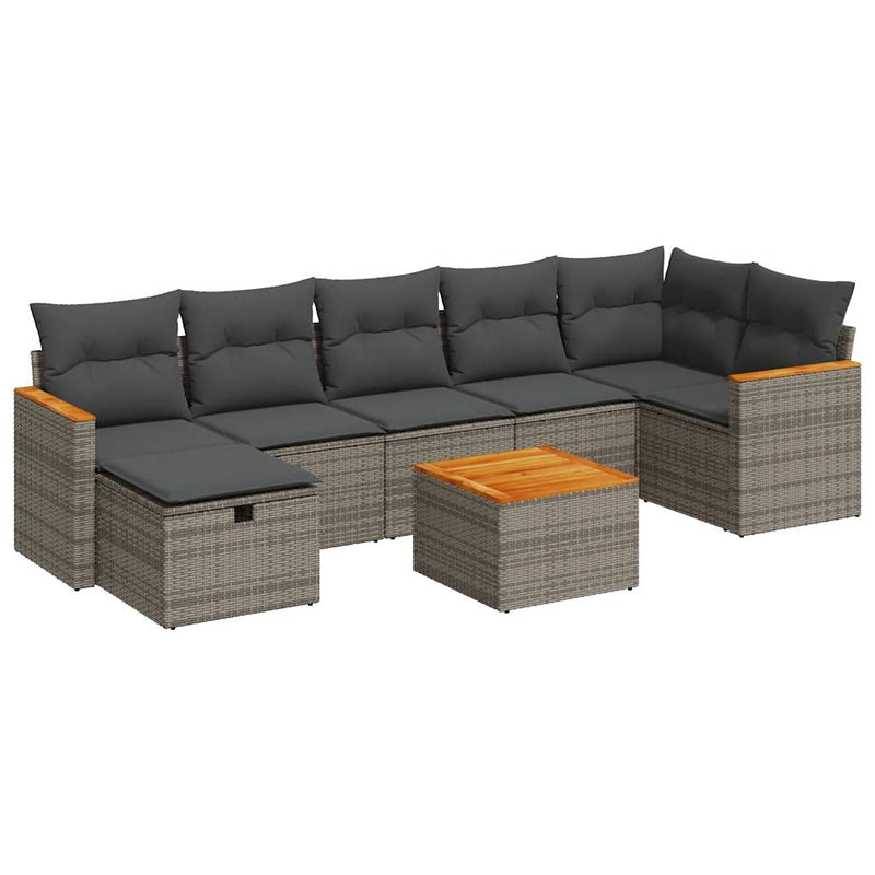 vidaXL 8 Piece Garden Sofa Set with Cushions Grey Poly Rattan